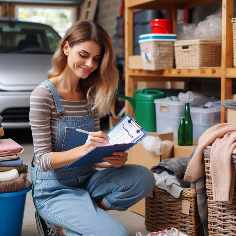 Lady Decluttering Garage Using A Declutter Checklist