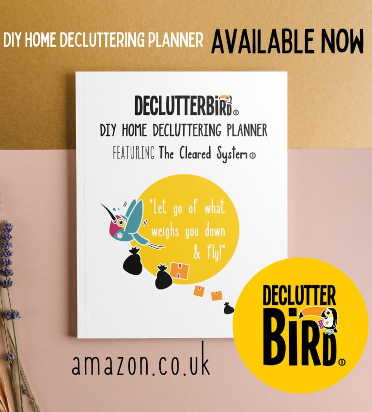 Front Cover of Declutterbird DIY Home Decluttering Planner Featuring The Cleared System
