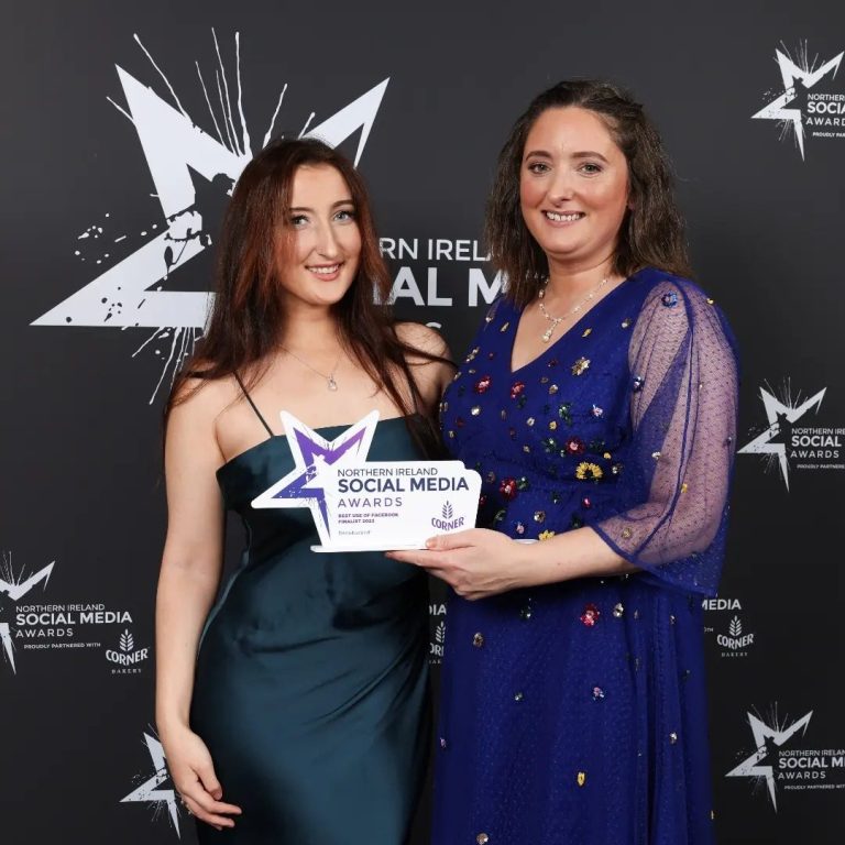 Declutterbird receiving their finalist award at the Northern Ireland Social Media Awards 2023